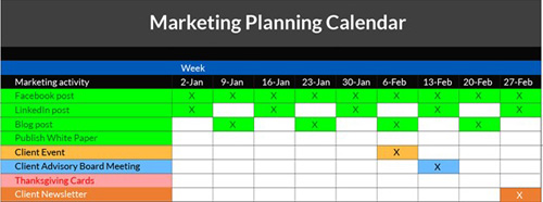 Marketing planning calendar